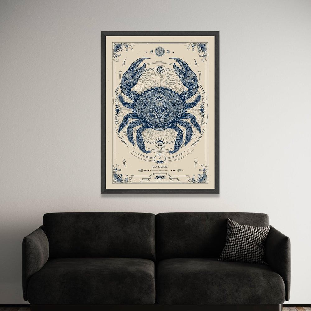 Intricate Cancer Zodiac Crab Canvas, Astrological Wall Art, Celestial Home Decor, Detailed Horoscope Canvas, Ready to Hang Luxury Home Decor