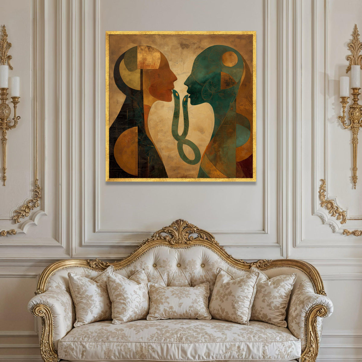 Abstract Dual Faces Canvas Art, Geometric Human Silhouettes, Ethereal Wall Decoration, Modern Home Canvas, Conversation Luxury Home Decor