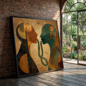 Abstract Dual Faces Canvas Art, Geometric Human Silhouettes, Ethereal Wall Decoration, Modern Home Canvas, Conversation Luxury Home Decor