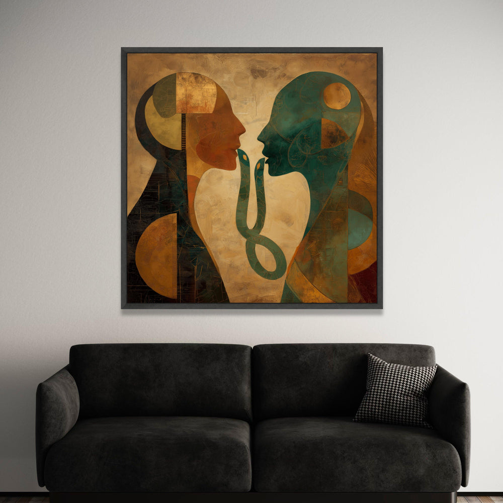 Abstract Dual Faces Canvas Art, Geometric Human Silhouettes, Ethereal Wall Decoration, Modern Home Canvas, Conversation Luxury Home Decor