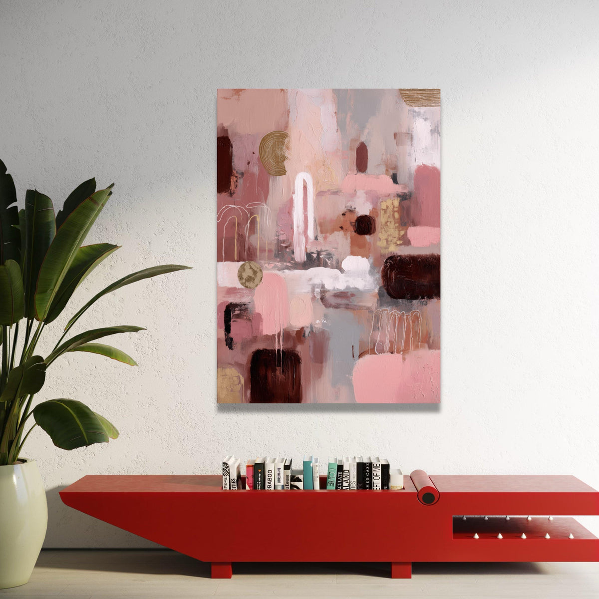 Warm Neutral Abstract Canvas, Modern Pink and Brown Wall Art, Geometric Shapes Painting, Minimalist Home Decor, Ready to Luxury Home Decor