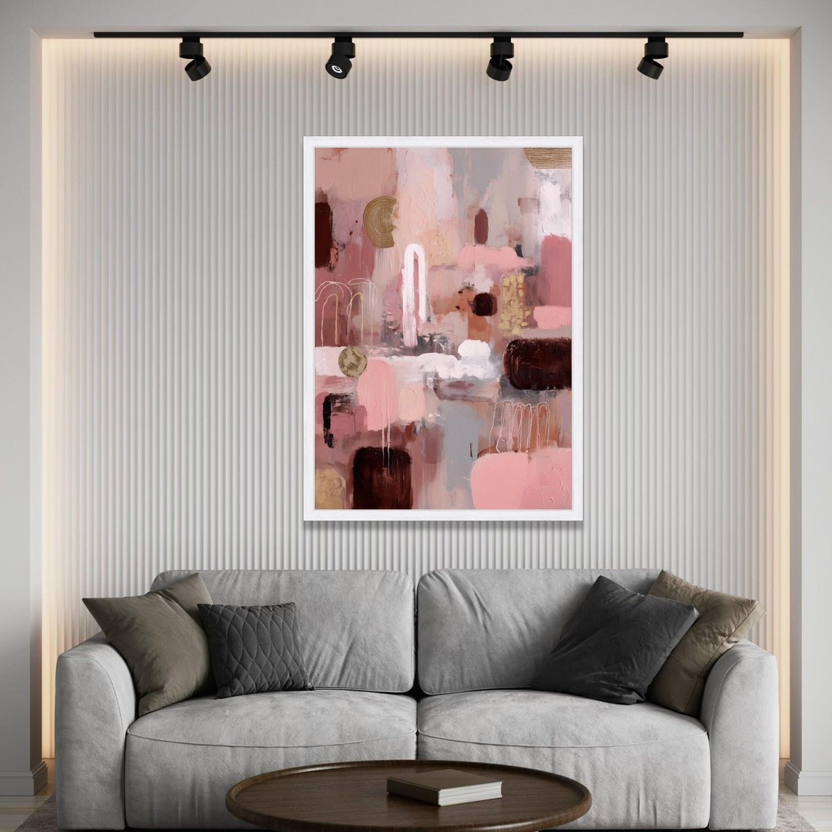 Warm Neutral Abstract Canvas, Modern Pink and Brown Wall Art, Geometric Shapes Painting, Minimalist Home Decor, Ready to Luxury Home Decor
