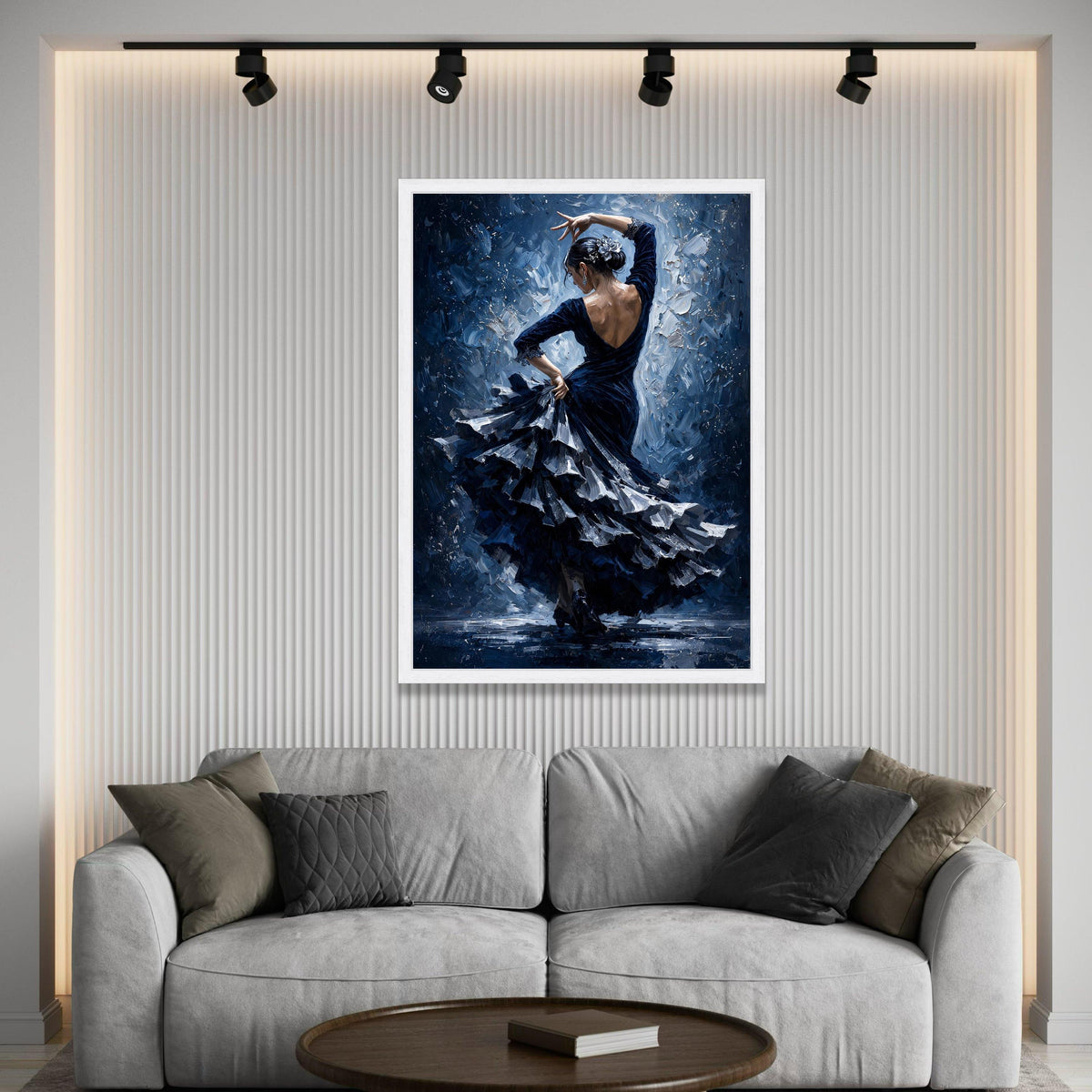 Elegant Flamenco Dancer Blue Dress Canvas, Spanish Dance Wall Art, Ballet Movement Canvas, Graceful Woman Art, Home Decor Luxury Home Decor