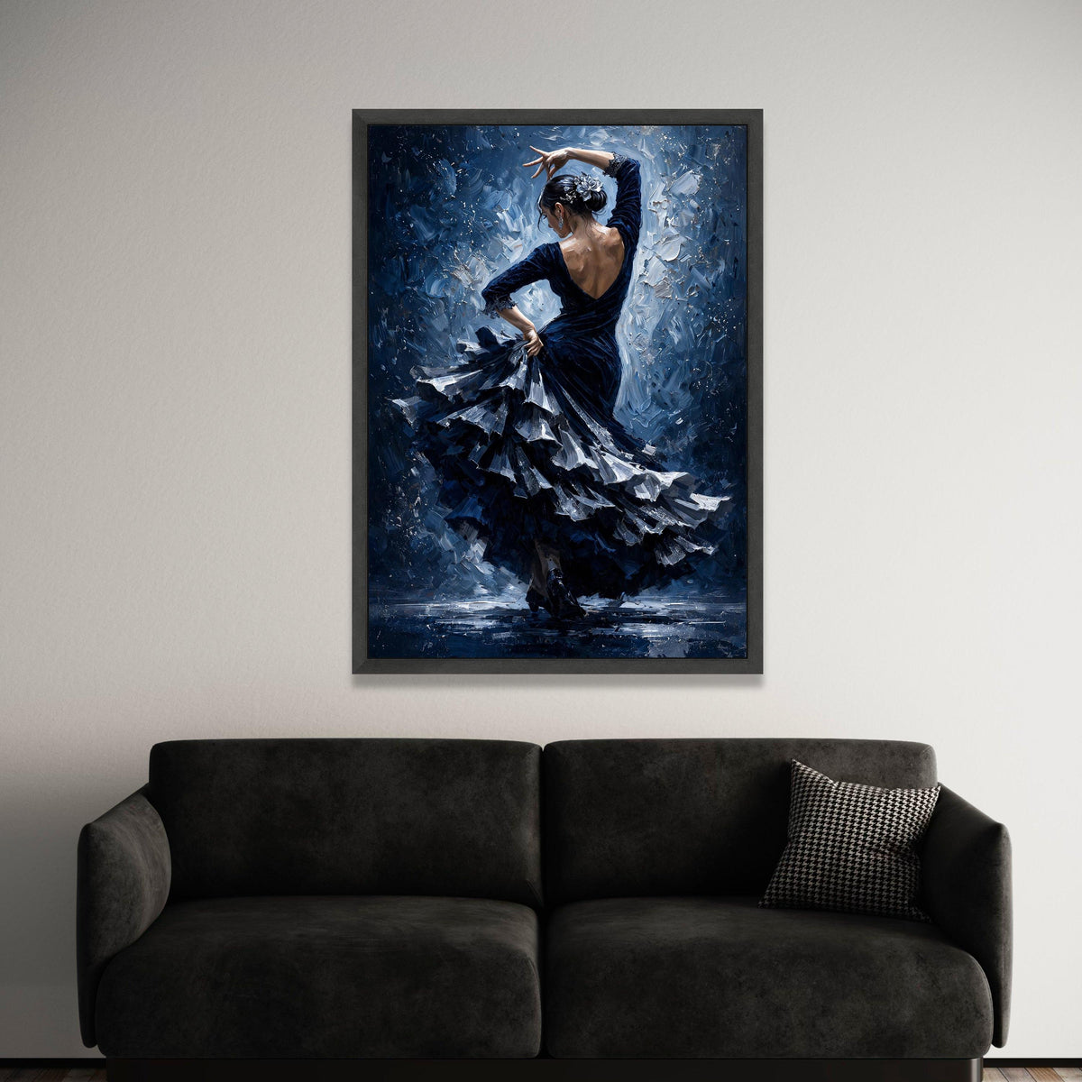 Elegant Flamenco Dancer Blue Dress Canvas, Spanish Dance Wall Art, Ballet Movement Canvas, Graceful Woman Art, Home Decor Luxury Home Decor
