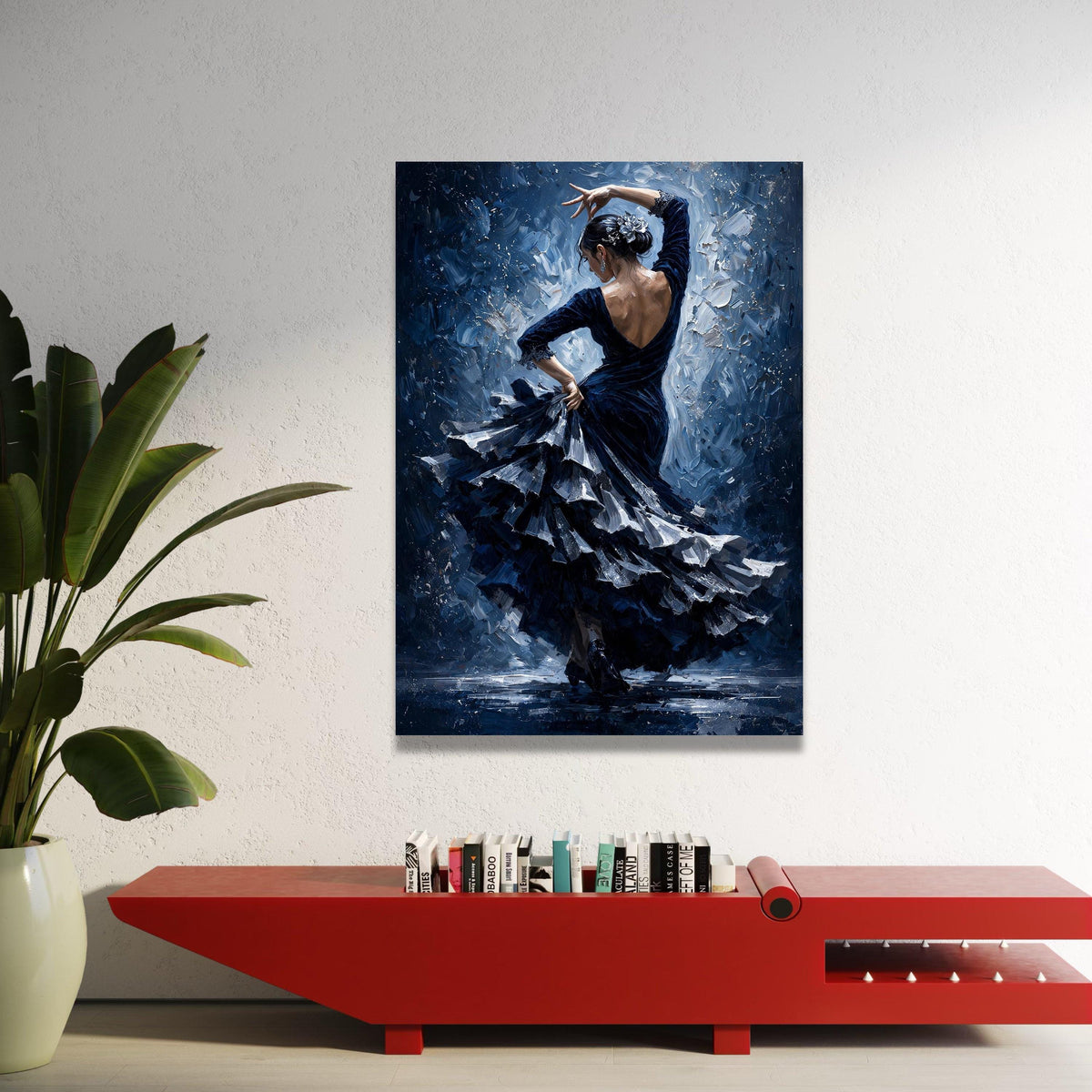 Elegant Flamenco Dancer Blue Dress Canvas, Spanish Dance Wall Art, Ballet Movement Canvas, Graceful Woman Art, Home Decor Luxury Home Decor