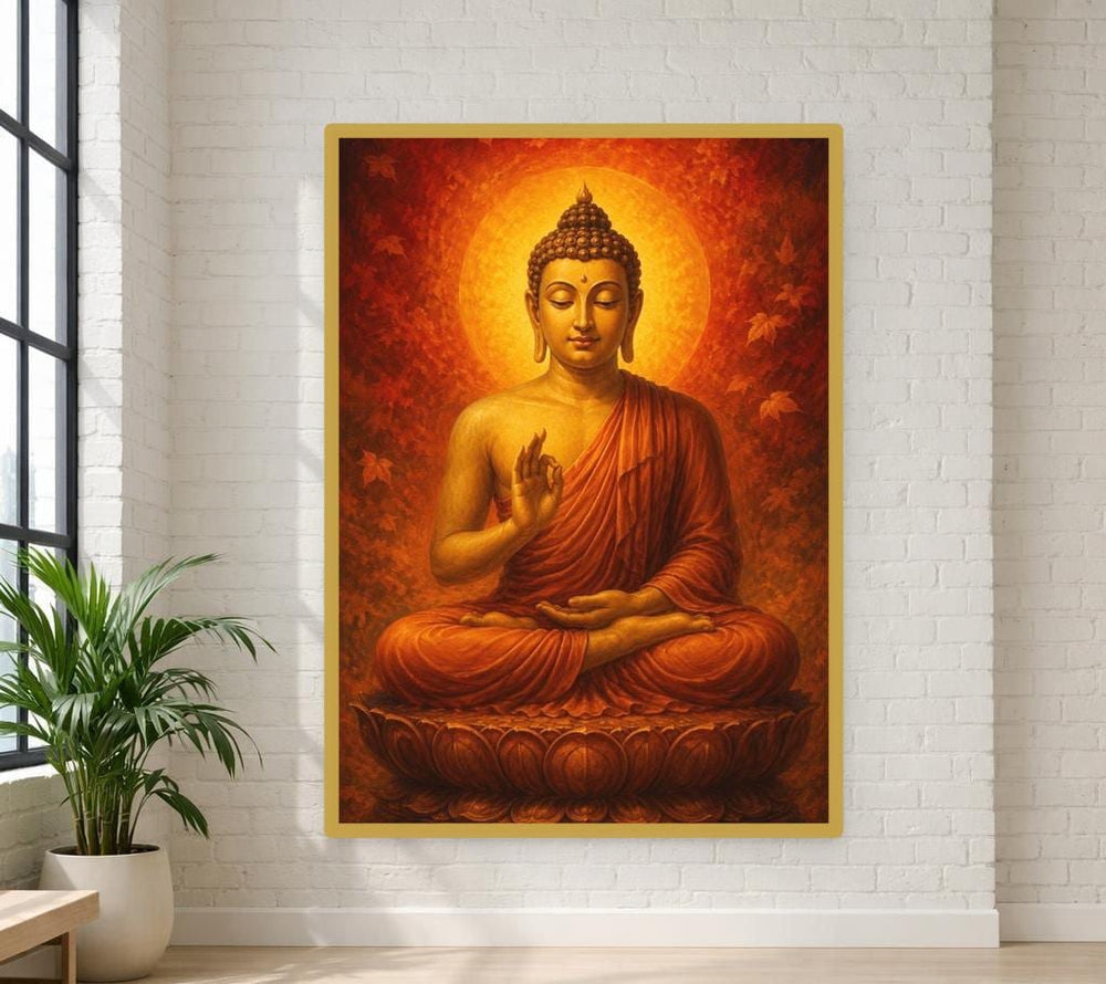 Golden Buddha Framed Canvas Print, Spiritual Art Wall Art, Meditation Room Decor