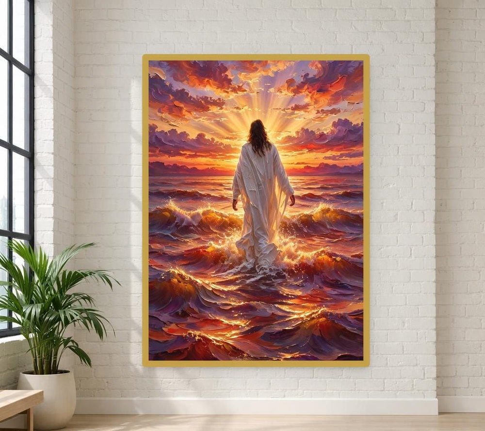 Jesus Walking on Water Canvas Print, Dramatic Religious Wall Art, Faith Based Prayer Room Decor, Ready to Hang