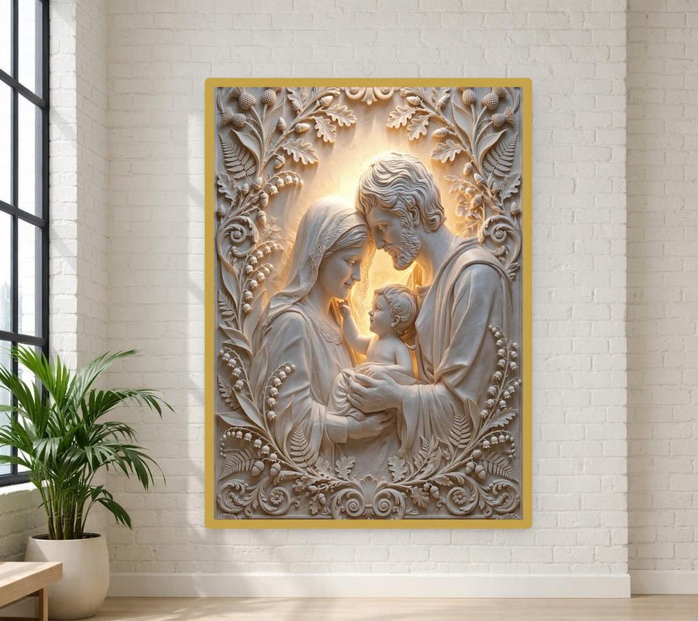 Holy Family Canvas Wall Art, Religious Art Print, Christian Prayer Room Decor, Framed Canvas