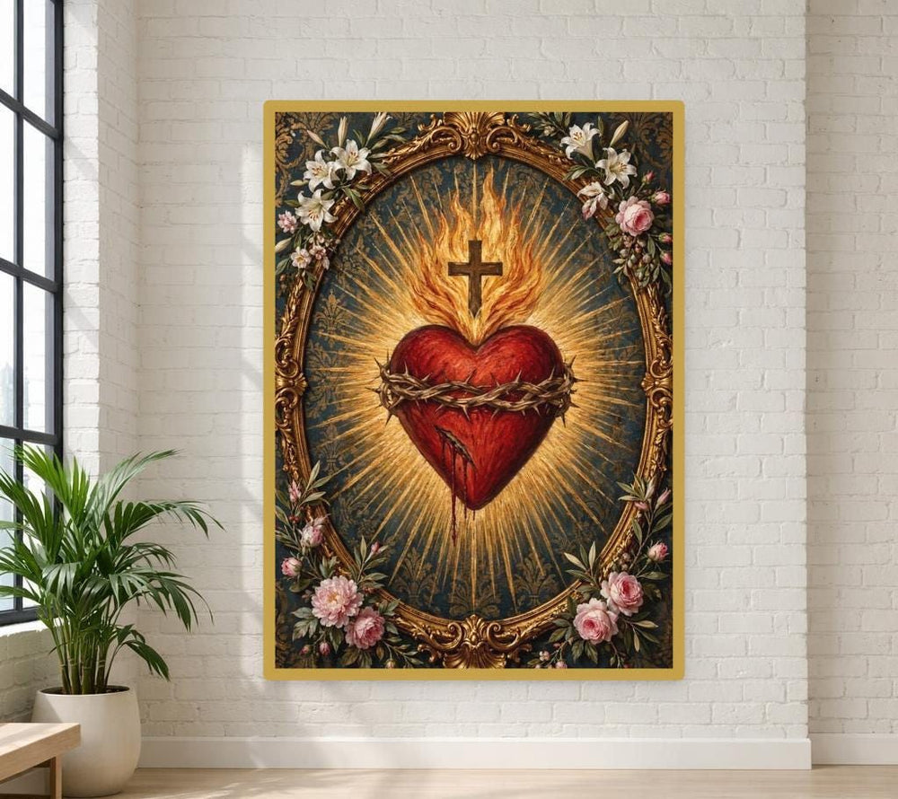 Sacred Heart of Jesus Canvas Print, Religious Art Wall Art, Faith Based Prayer Room Decor, Ready to Hang