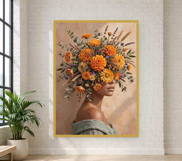 Floral Woman Portrait Framed Canvas Print, Black Red Floral Wall Art, Dark Romantic Bedroom Decor
