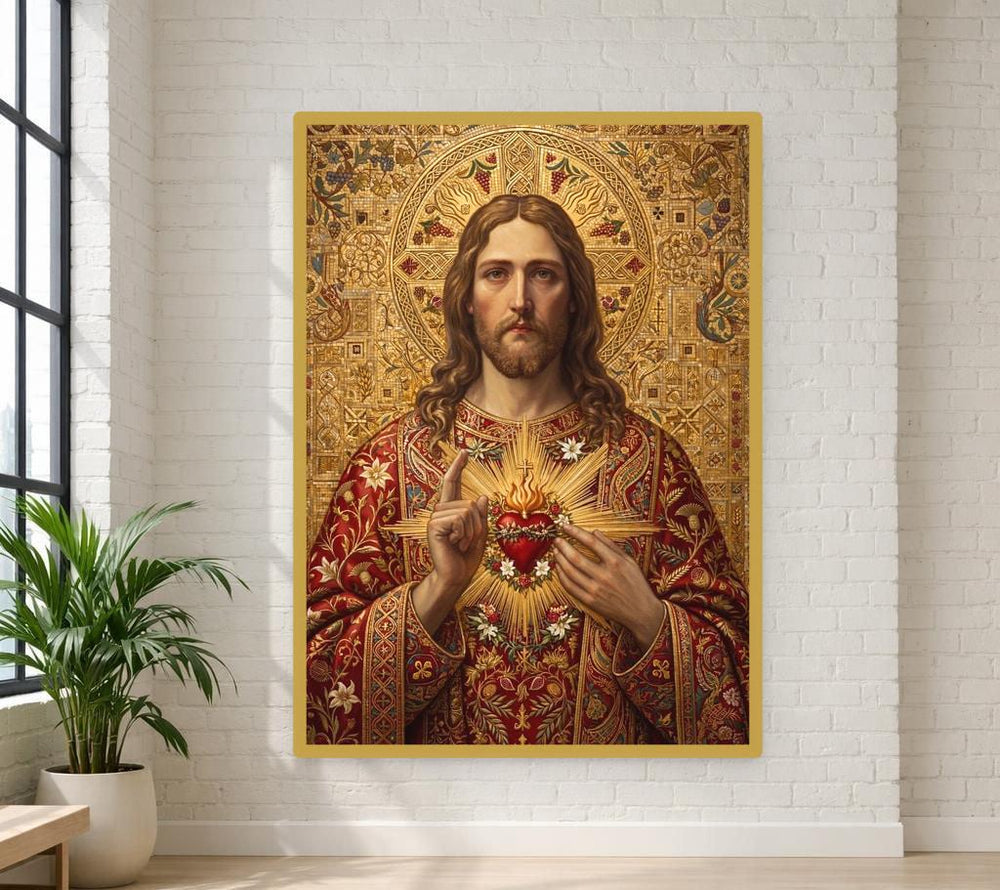 Sacred Heart of Jesus Canvas Wall Art, Religious Art, Christian Prayer Room Decor, Framed Canvas
