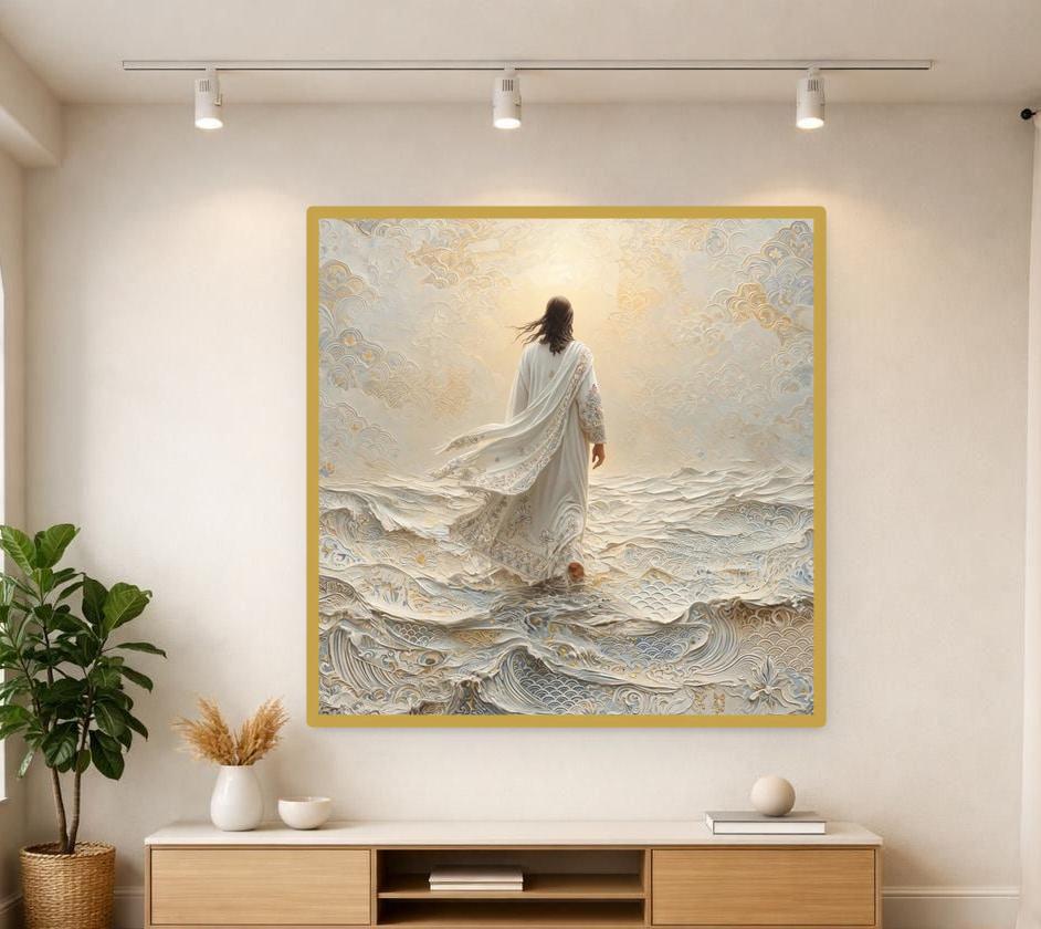 Jesus Christ Walking Canvas Wall Art, Religious Art, Christian Prayer Room Decor, Framed Canvas