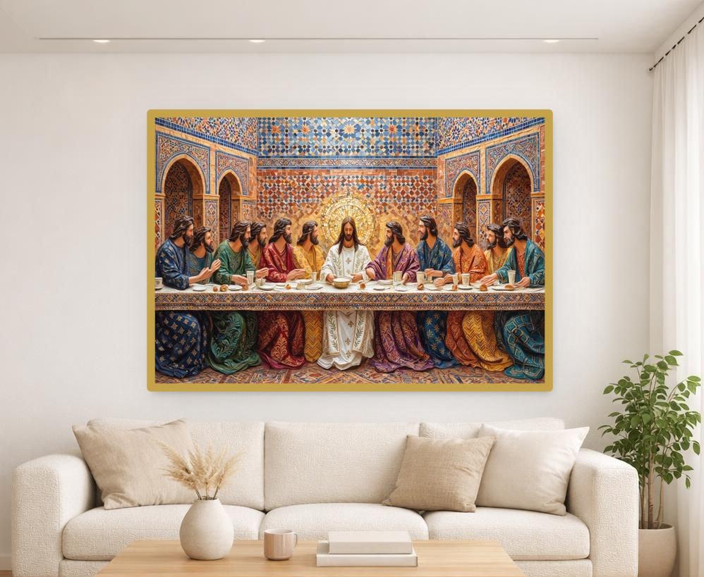 Gustav Klimt Last Supper Canvas Wall Art, Gold Mosaic Religious Art Religious Art Print, Prayer Room Decor, Gallery Wall Art