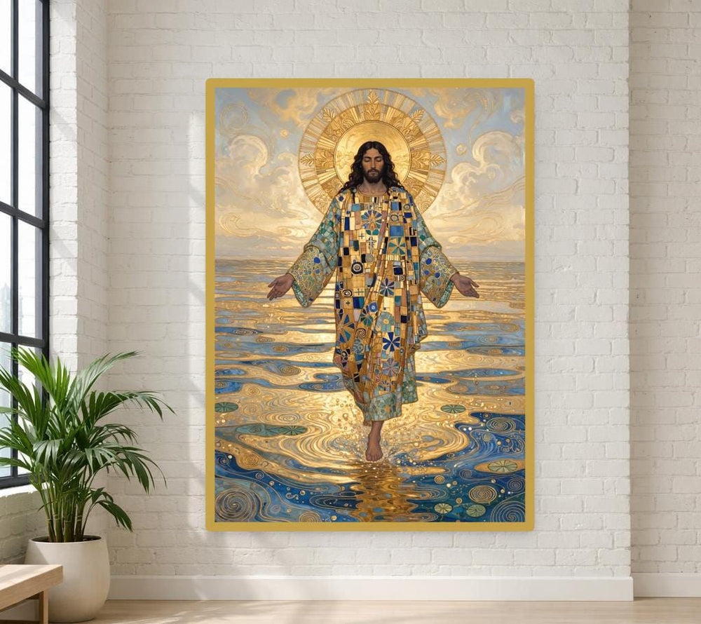 Gold Klimt Religious Art Gustav Klimt Jesus Christ Canvas Print, Religious Gold Art, Prayer Room Decor, Framed Canvas