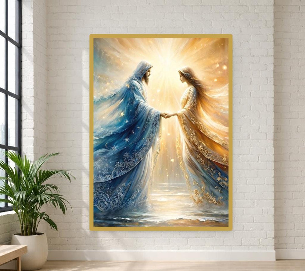 Jesus Christ and Virgin Mary Canvas Print, Heavenly Light Wall Art, Faith Based Prayer Room Decor, Ready to Hang