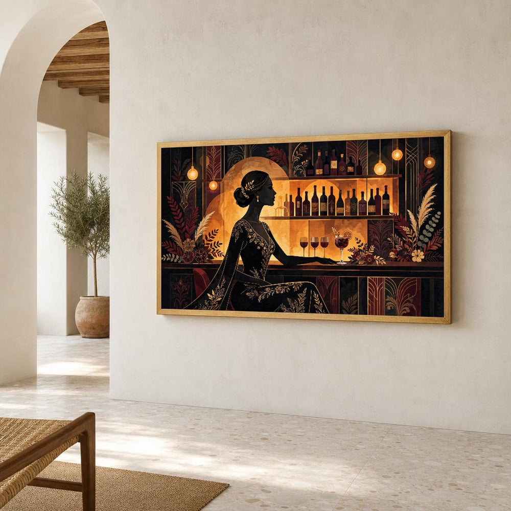 Elegant Woman At Bar Dark Romantic Evening Canvas Wall Art, Contemporary Fine, Modern
