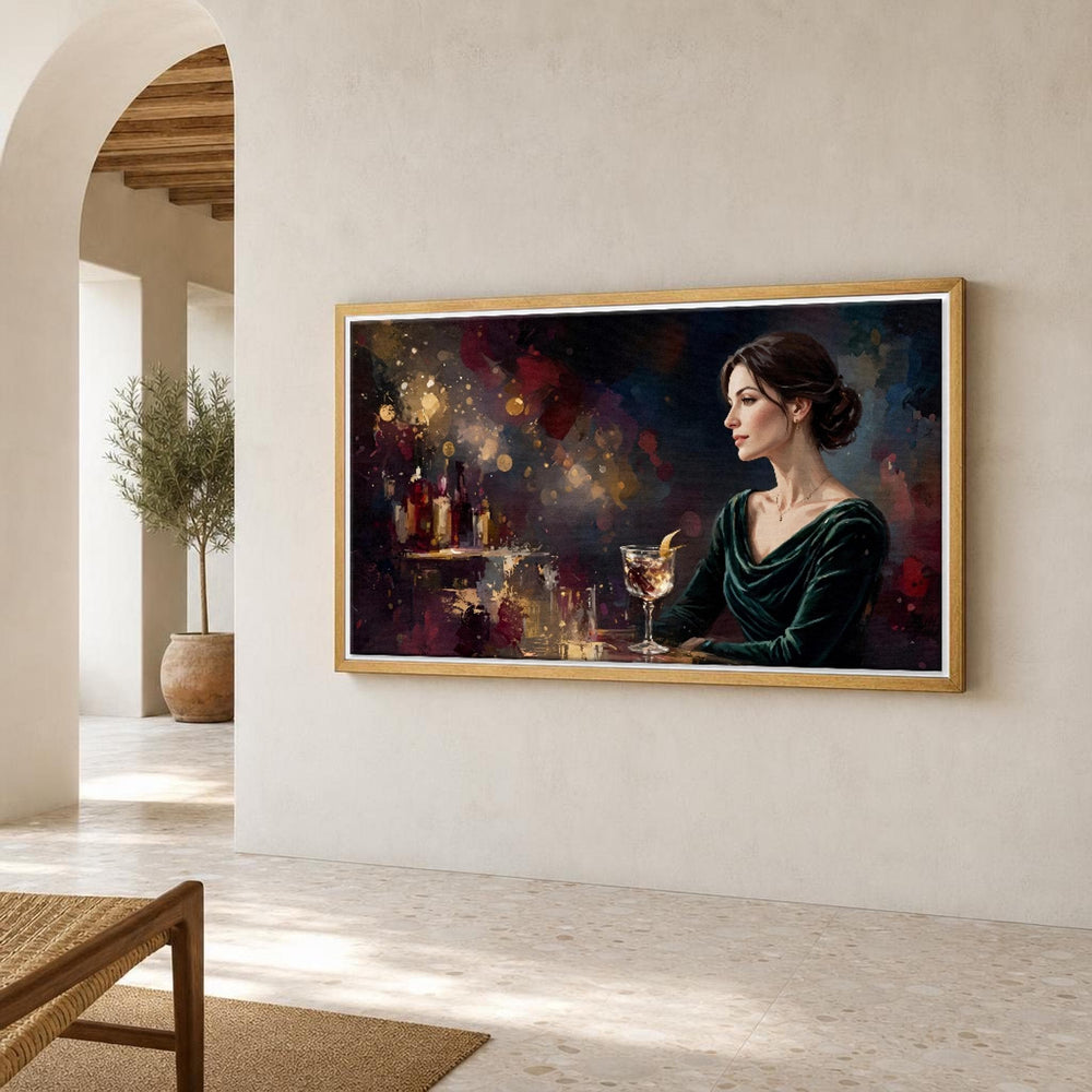 Elegant Woman At Bar Dark Romantic Evening Canvas Wall Art, Modern, Contemporary Fine