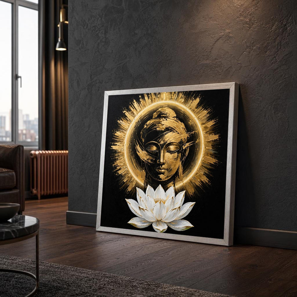 Black and Gold Buddha Golden Buddha Spiritual Zen Canvas Wall Art, Buddhist Meditation