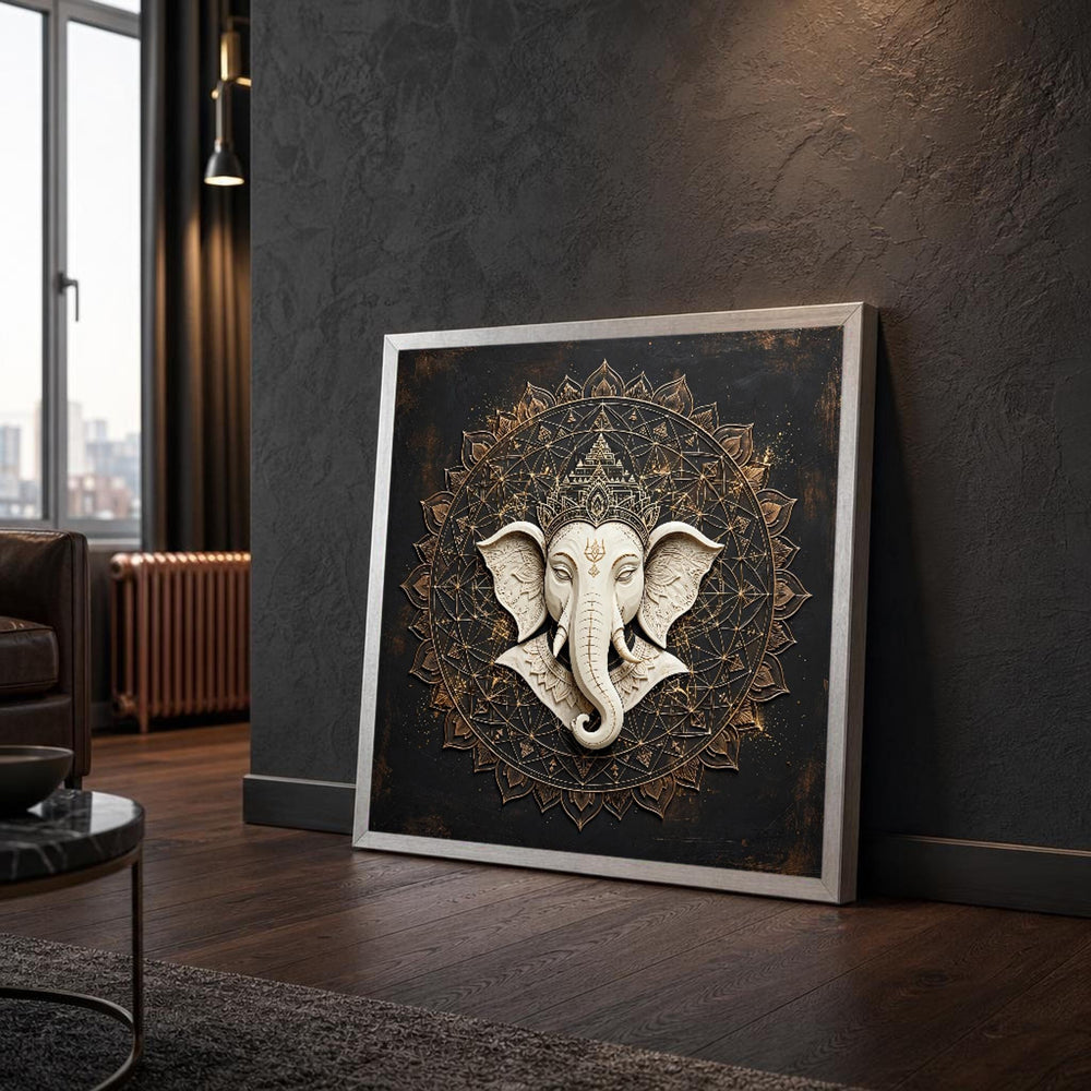 Ganesha Sculpture Hindu Elephant Deity Canvas Wall Art