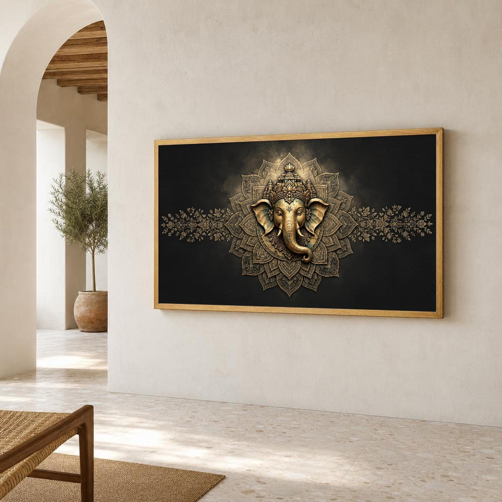 Ganesha Sculpture Hindu Elephant Deity Canvas Wall Art, Hindu Devotional, Traditional Hindu Devotional Art