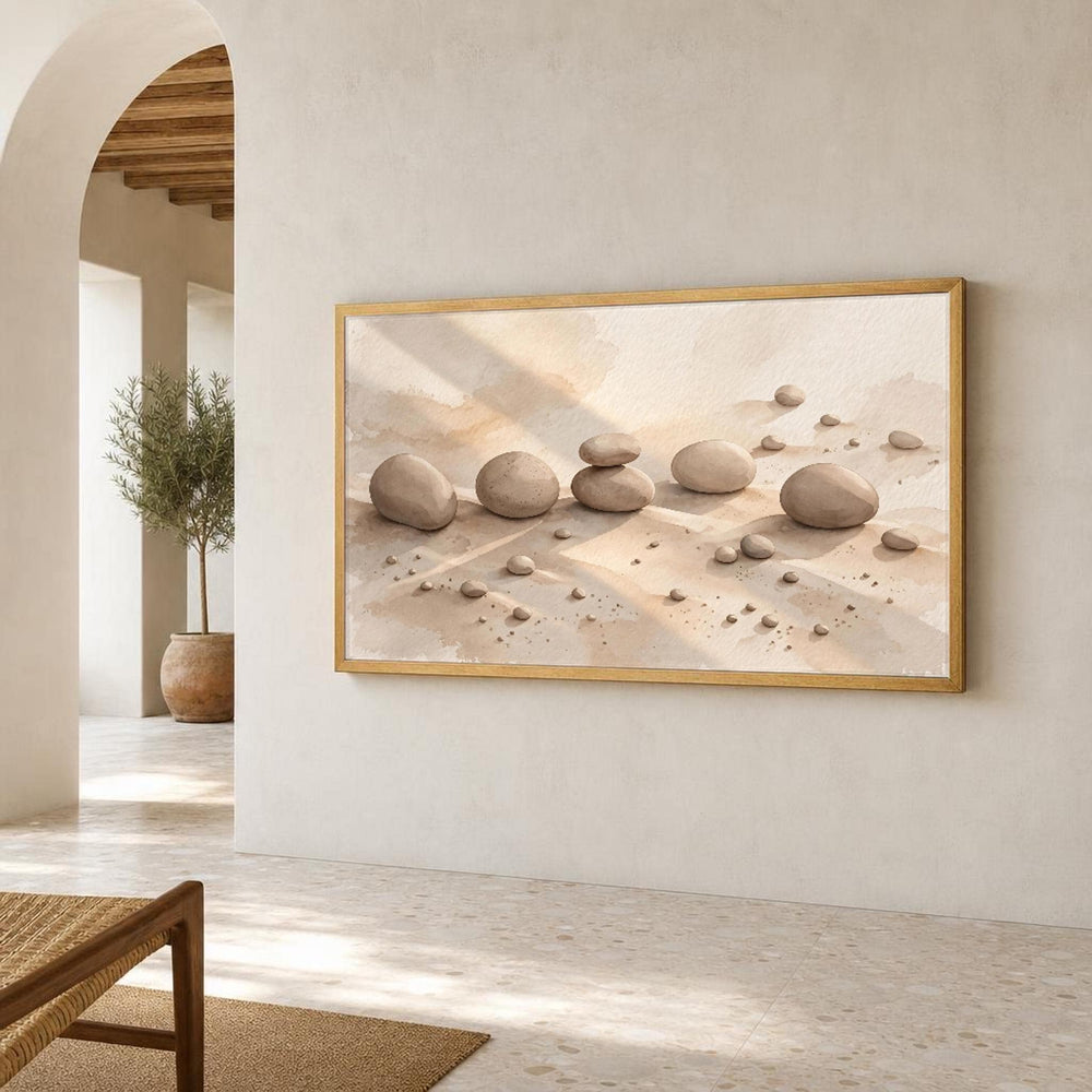 Neutral Zen Stone Minimalist Art Canvas Wall Art, Neutral Tones Minimalist, Modern