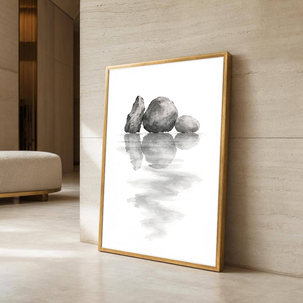 Neutral Zen Stone Minimalist Art Canvas Wall Art, Neutral Tones Minimalist