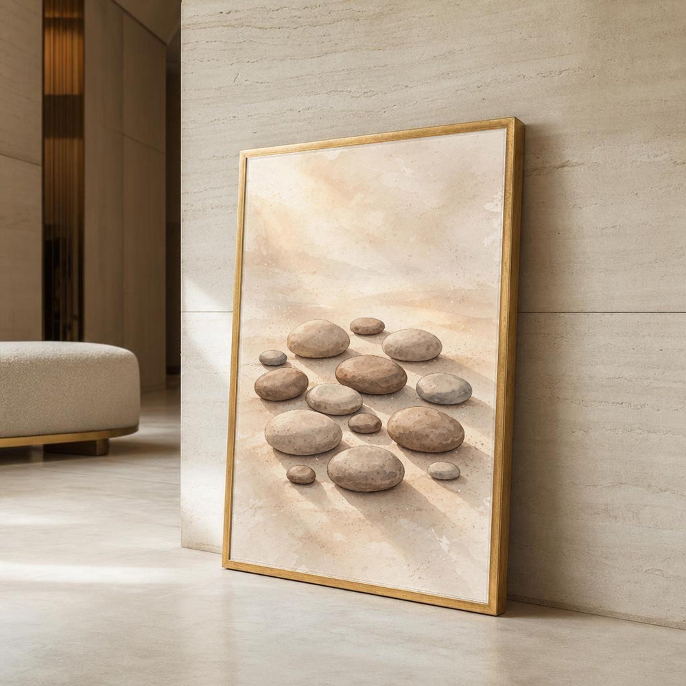 Neutral Zen Stone Minimalist Art Canvas Wall Art, Neutral Tones Minimalist, Modern