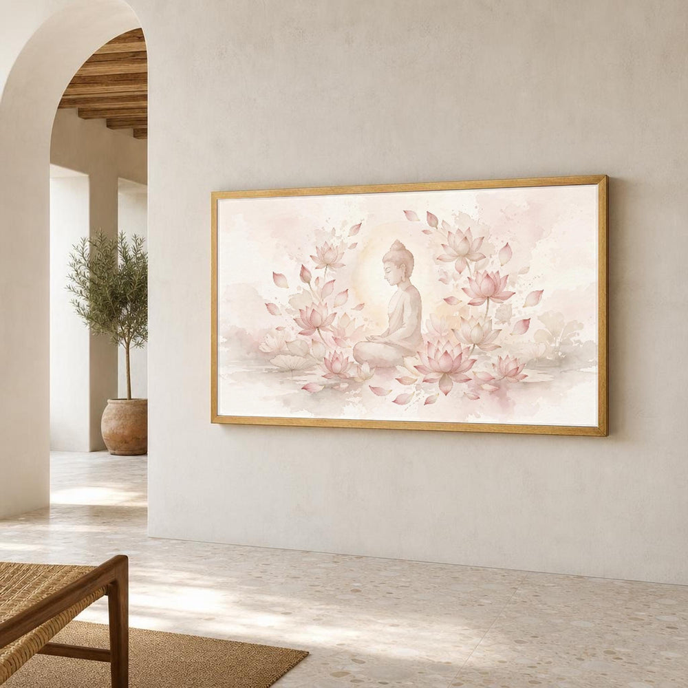 Buddha Meditative Buddha with Glowing Lotus Canvas Wall Art, Buddhist