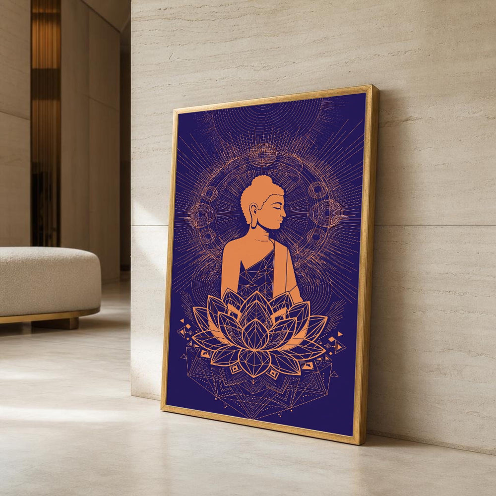 Buddha Meditative Buddha with Glowing Lotus Canvas Wall Art, Buddhist Meditation, Buddhist