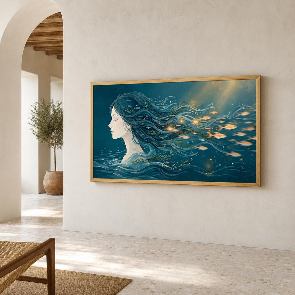 Surreal Woman with Fish Canvas Wall Art, Portrait, Surreal Dreamscape