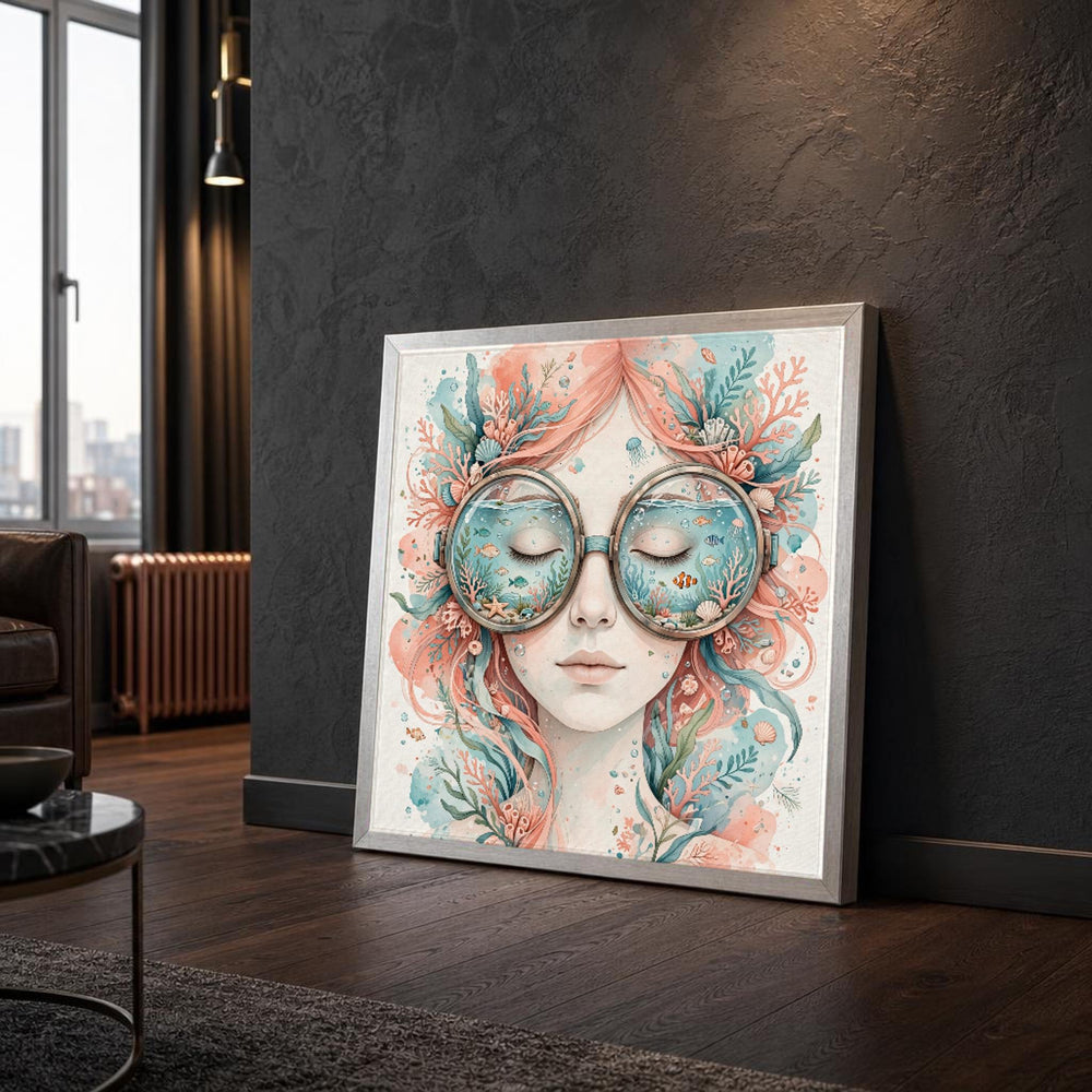 Surreal Woman with Fish Canvas Wall Art, Portrait