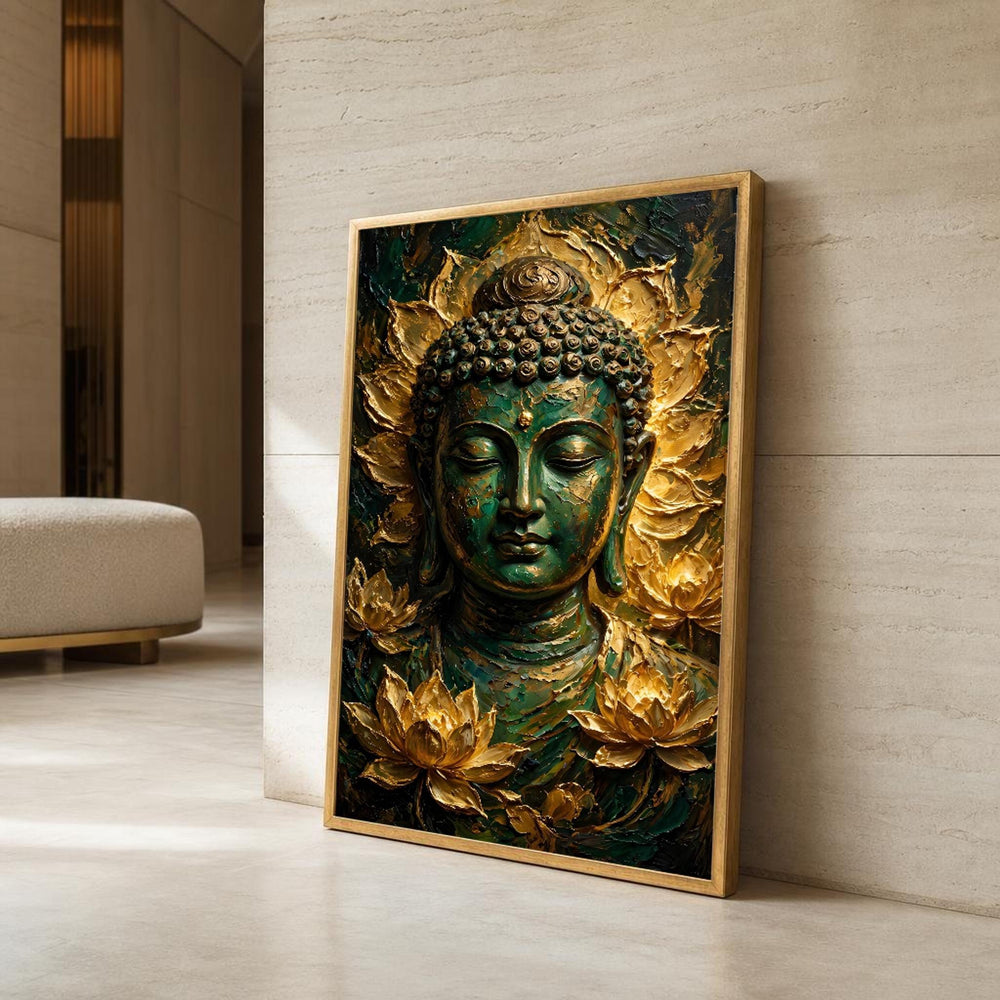 Buddha Meditative Buddha with Glowing Lotus Canvas Wall Art, Buddhist Meditation Art