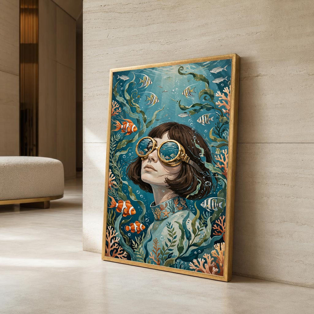 Surreal Woman with Fish Canvas Wall Art, Surreal Dreamscape, Portrait