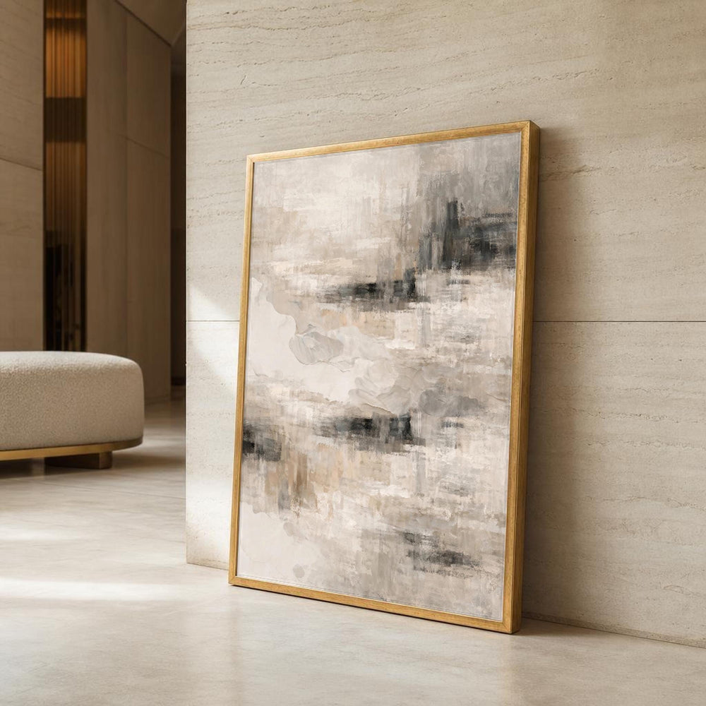 Beige and Gray Neutral Abstract Canvas Wall Art, Modern Minimalist Abstract