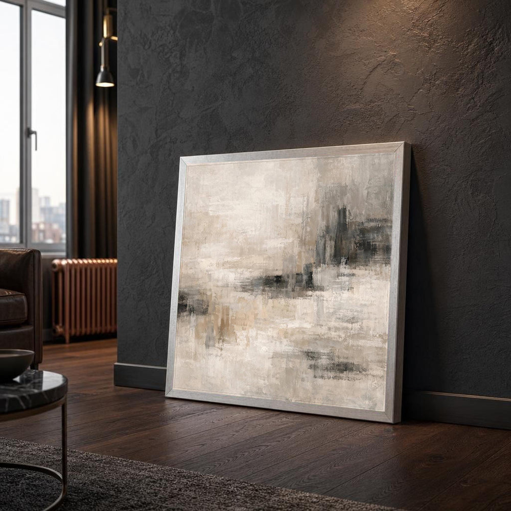 Neutral Abstract Beige Gray Canvas Wall Art, Modern Minimalist Abstract