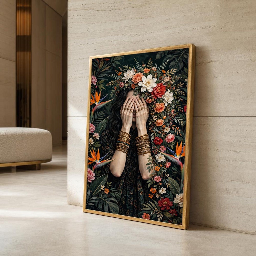 Frida Kahlo Woman with Floral Crown Canvas Wall Art, Vibrant and Lush