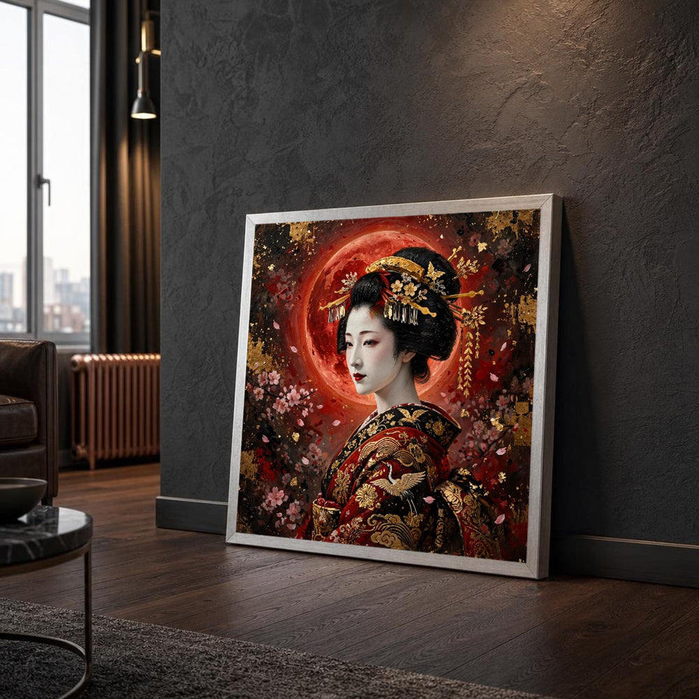 Japanese Geisha Canvas Wall Art, Floral, Geisha Attire