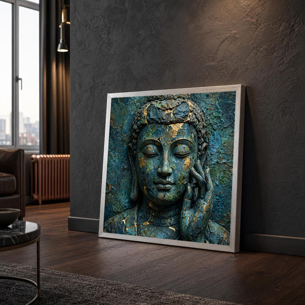 Green and Gold Buddha Canvas Wall Art, Serene