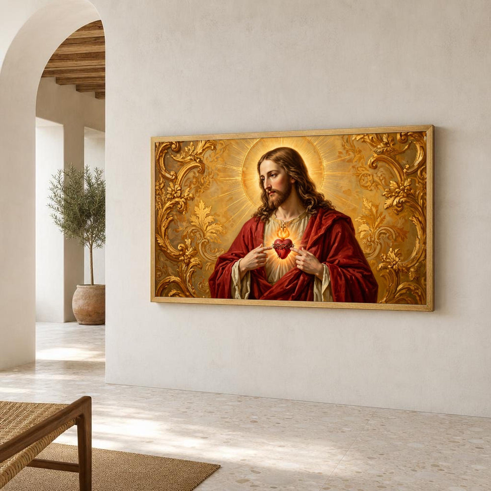 Red and Gold Jesus Christ Canvas Wall Art, Sacred