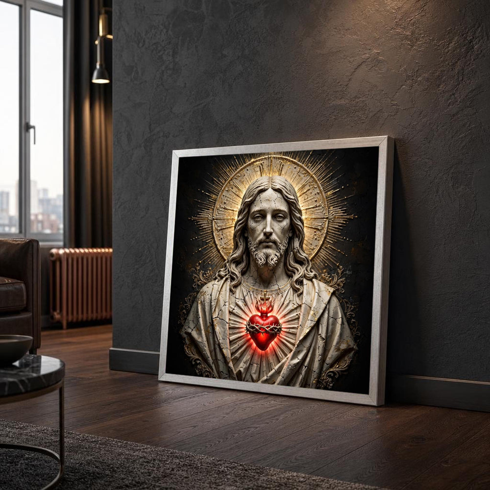 Gold and Red Jesus Christ Canvas Wall Art, Christian Sacred, Heart