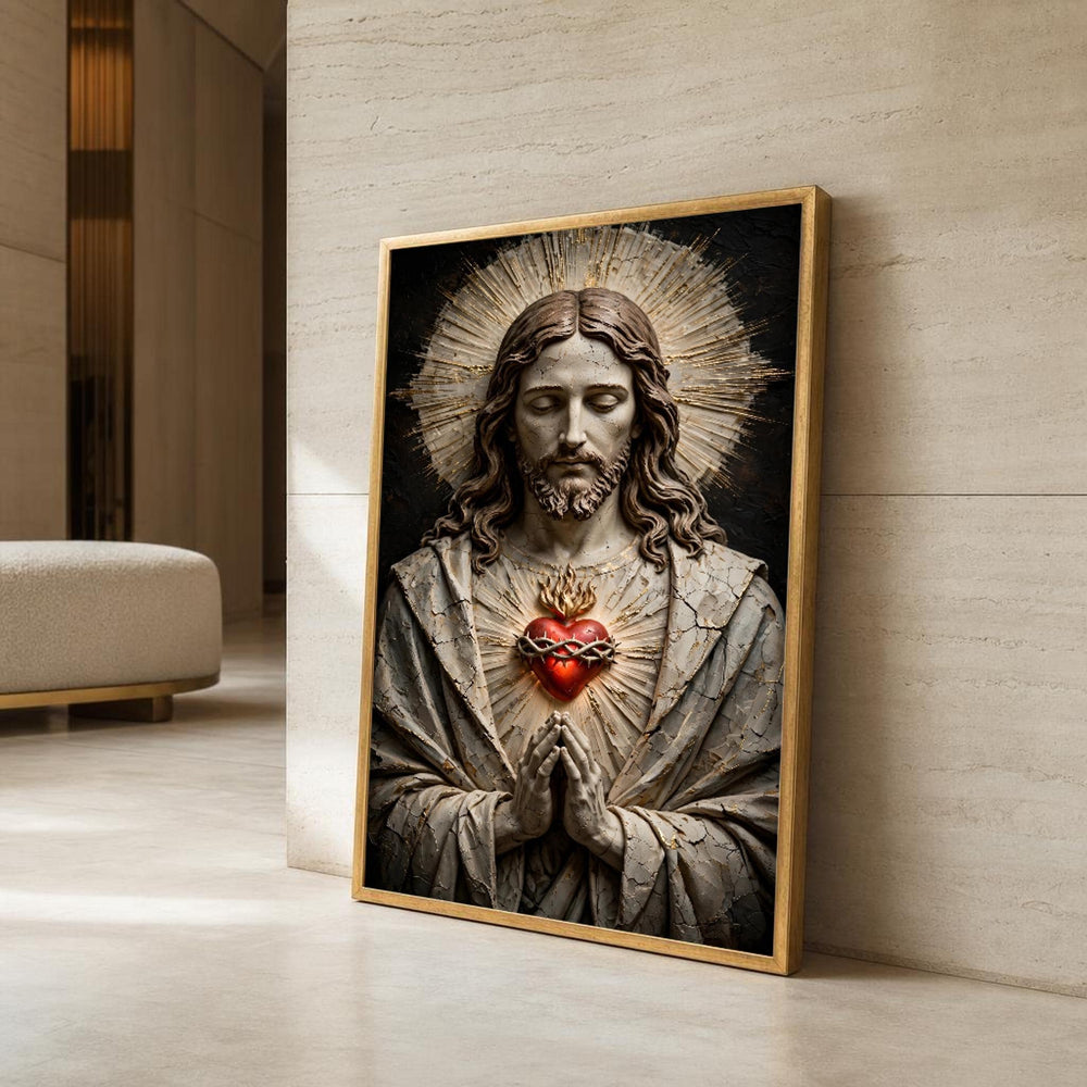 Beige and Red Jesus Christ Canvas Wall Art, Christian Sacred, Sacred
