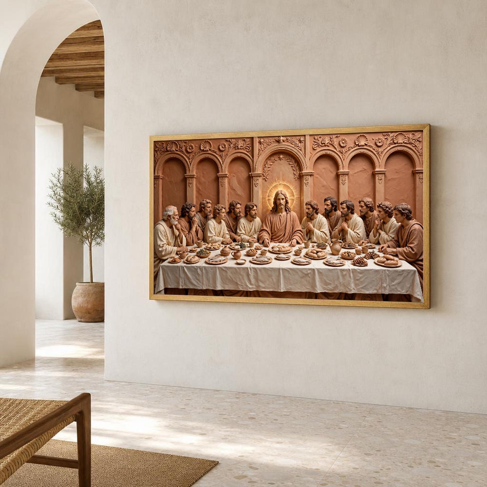 Brown and Beige Last Supper Canvas Wall Art, Christian Sacred, Jesus