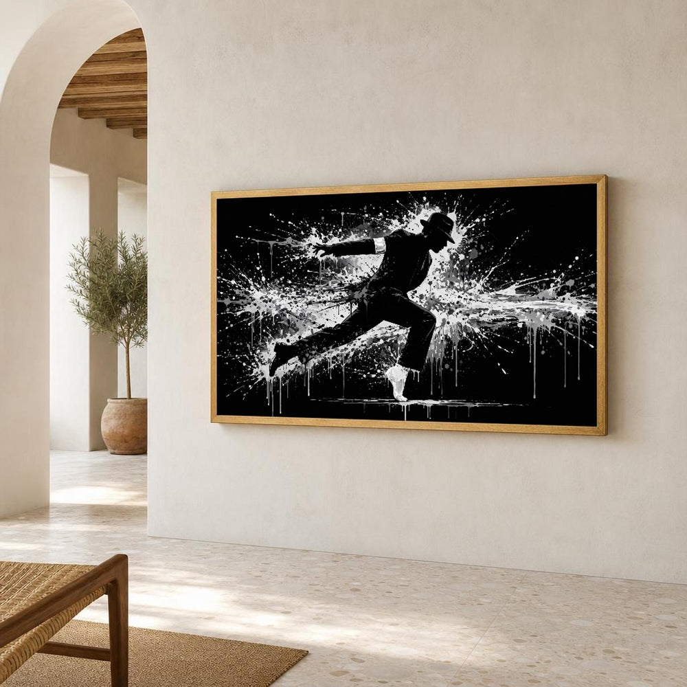 Black and White Michael Jackson Dancer in Motion Canvas Wall Art, Silhouette