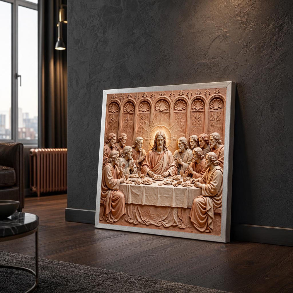 Beige and Brown Last Supper Canvas Wall Art