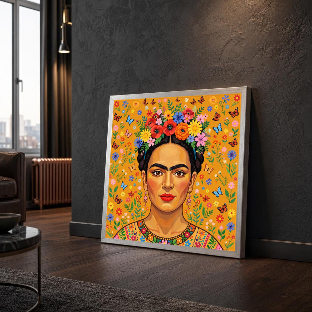 Orange and Multicolor Frida Kahlo Canvas Wall Art