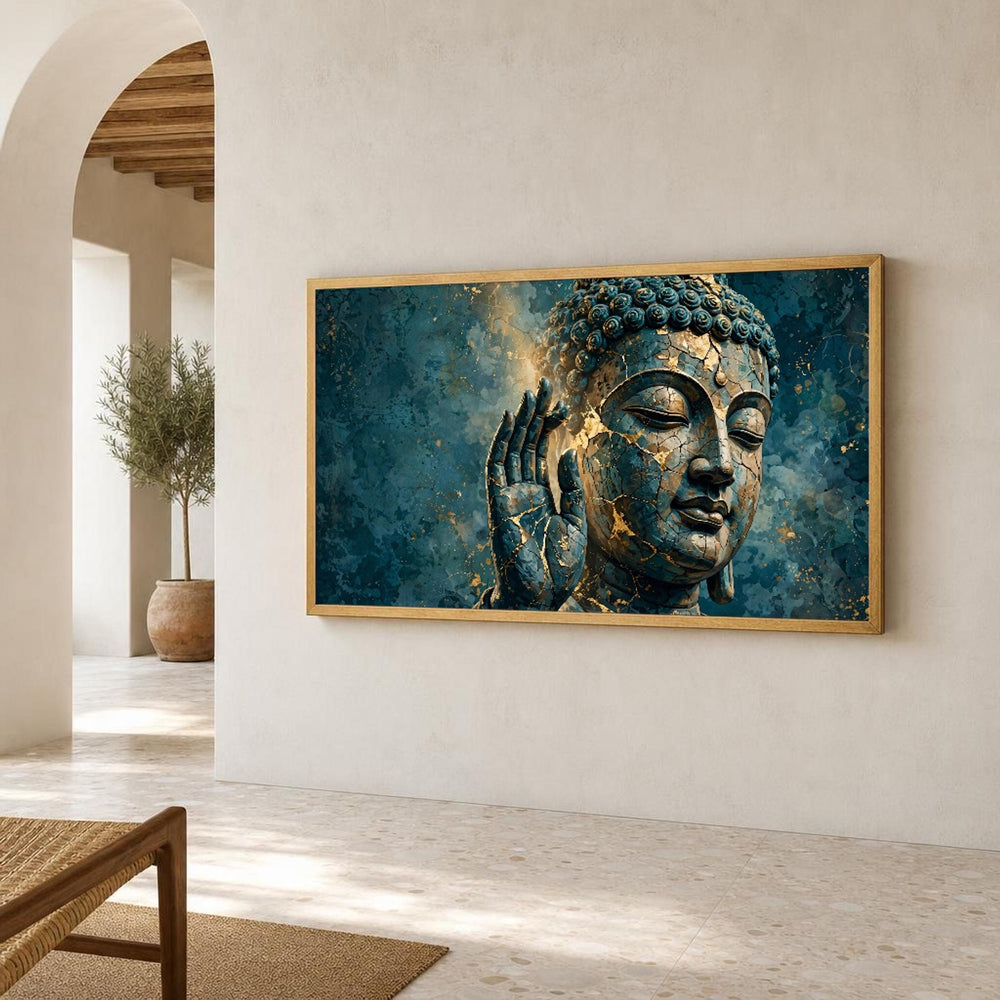 Teal and Gold Buddha Canvas Wall Art, Serene