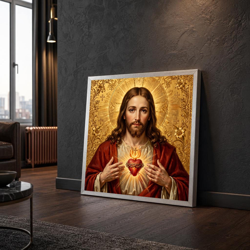 Gold and Red Jesus Christ Canvas Wall Art, Heart