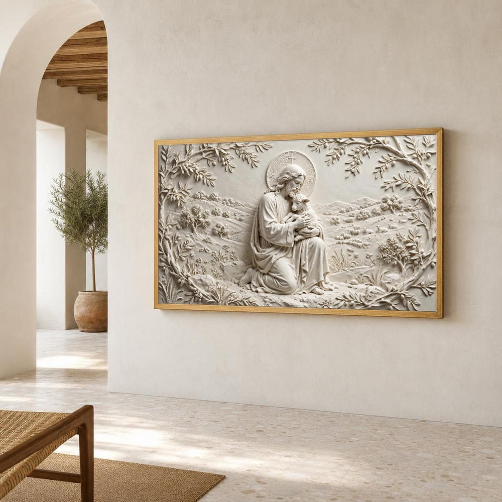 Jesus with Lamb Canvas Wall Art, Jesus Holding Lamb, Christian Sacred