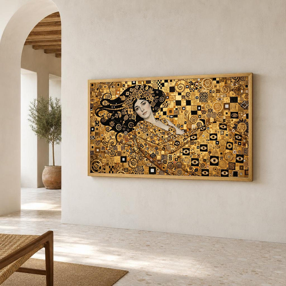 Gustav Klimt Gold Floral Canvas Wall Art, Floral Crown, Gold Art Nouveau