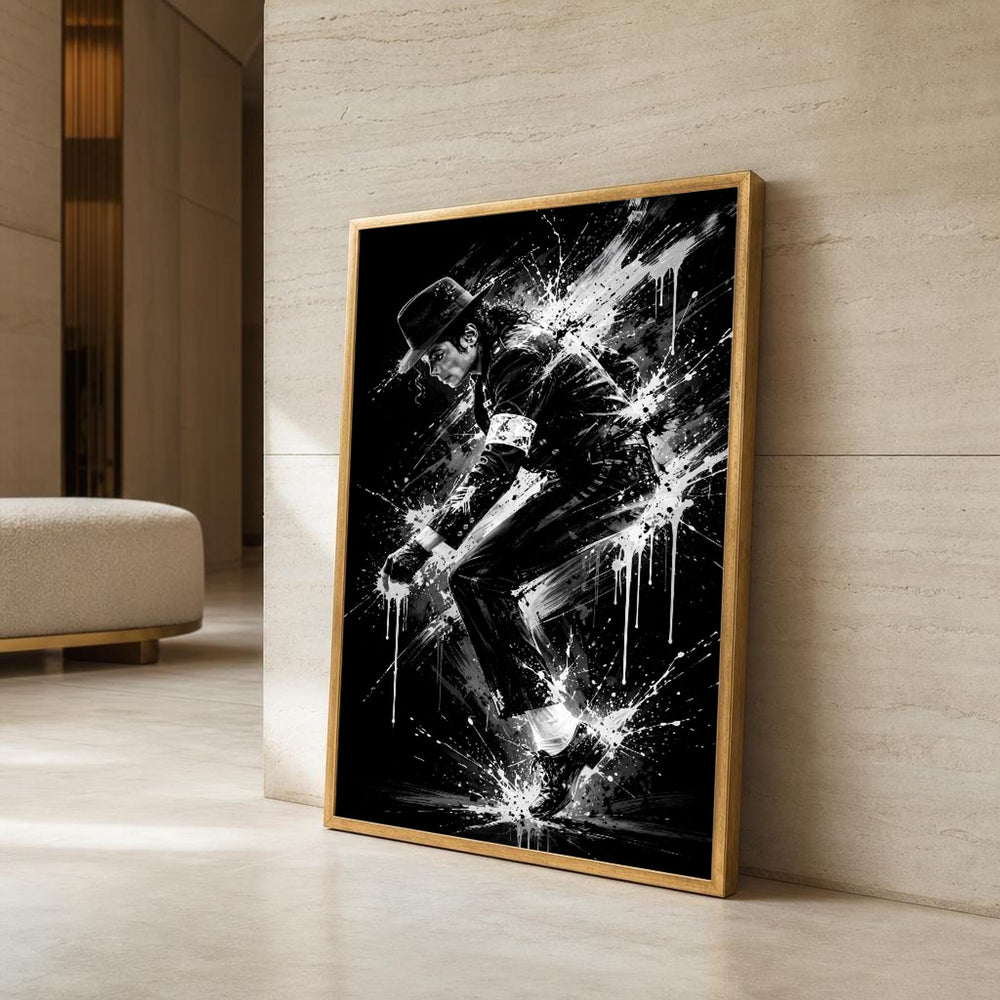 Black and White Michael Jackson Dancer in Canvas Wall Art, Dynamic, Black Suit